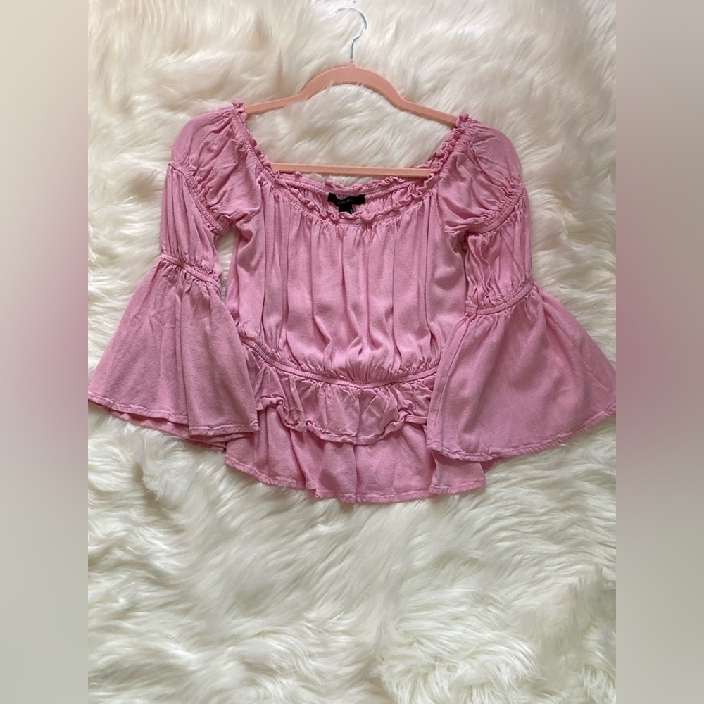 Forever 21 Pink Ruffle Bell Sleeve Blouse! - Picture 1 of 6